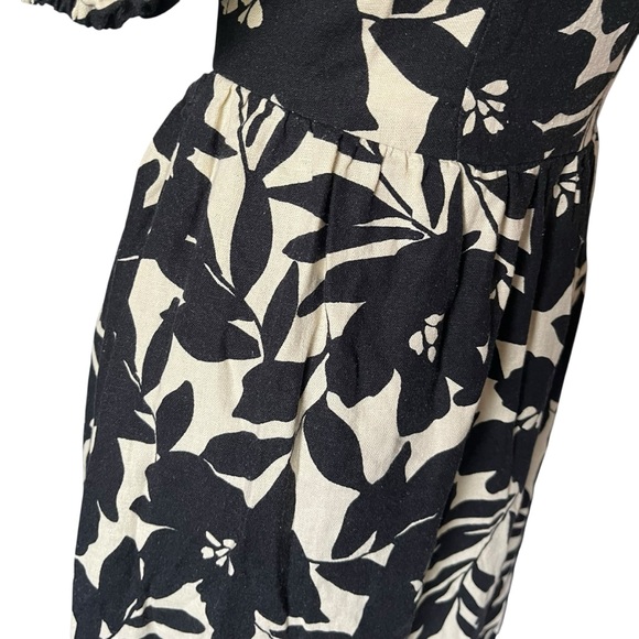 Who What Wear Cream Floral Women's XS Puff Elbow Sleeve Open Back Midi Dress - Picture 5 of 8